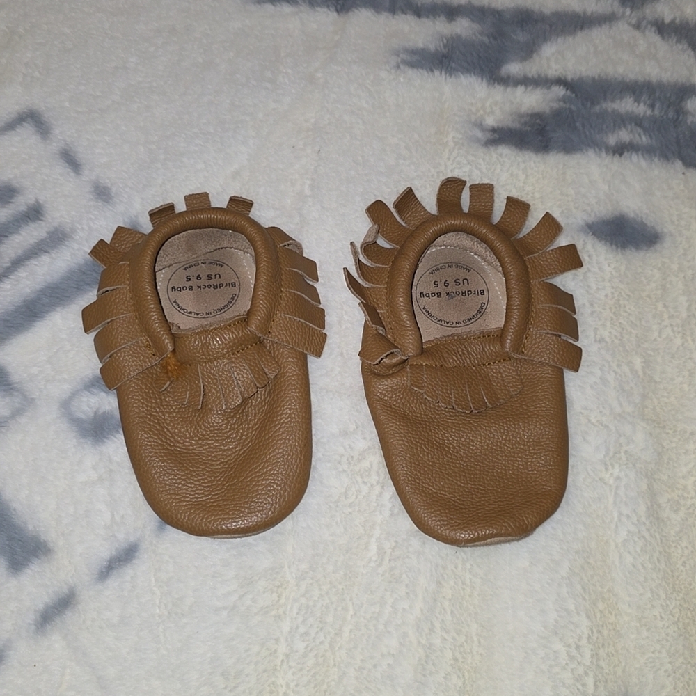 Tan Leather Kids Moccasins with Fringe